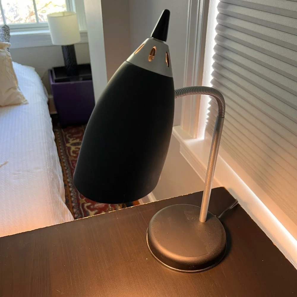 Adjustable Black Desk Lamp with Silver Gooseneck